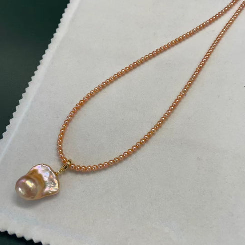 3-4mm Pink Rice Beads Baroque Pearl Pendant - House Of Pearls